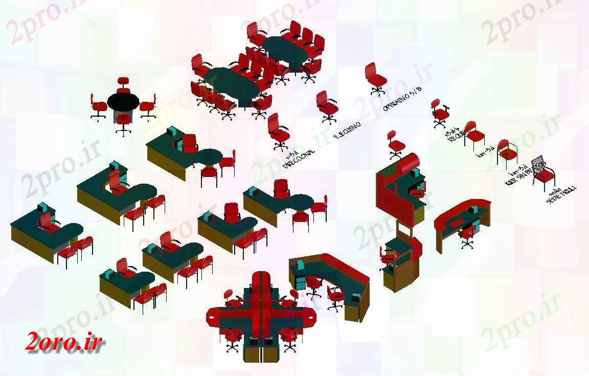 دانلود نقشه بلوک میز و صندلیجدول اداری و صندلی تریدی مدل (کد41331)