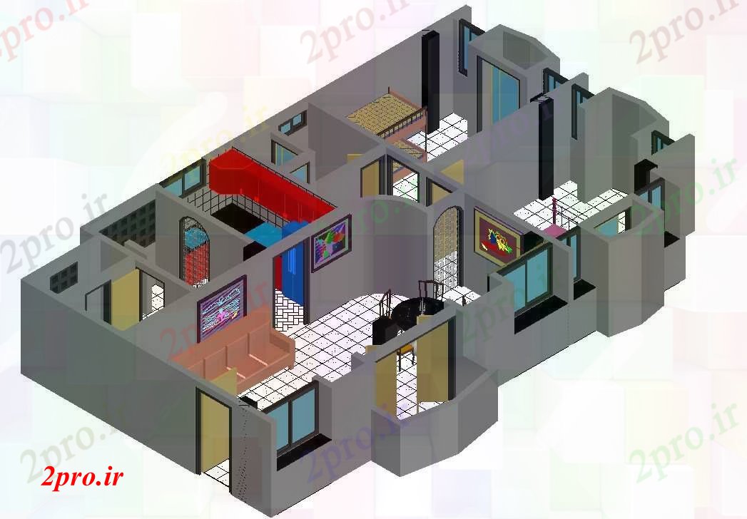 دانلود نقشه خانه های کوچک ، نگهبانی ، سازمانی -  مدل خانه نمای نشیمن برای  (کد41386)