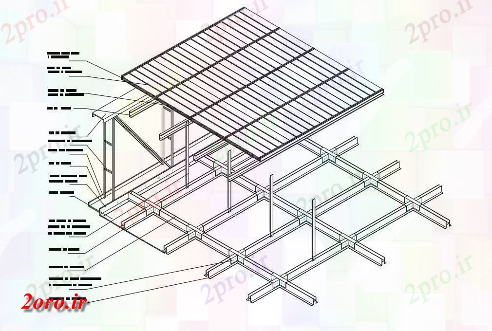دانلود نقشه جزئیات ساختار چوبی نمای سقف تریدی برای (کد41398)