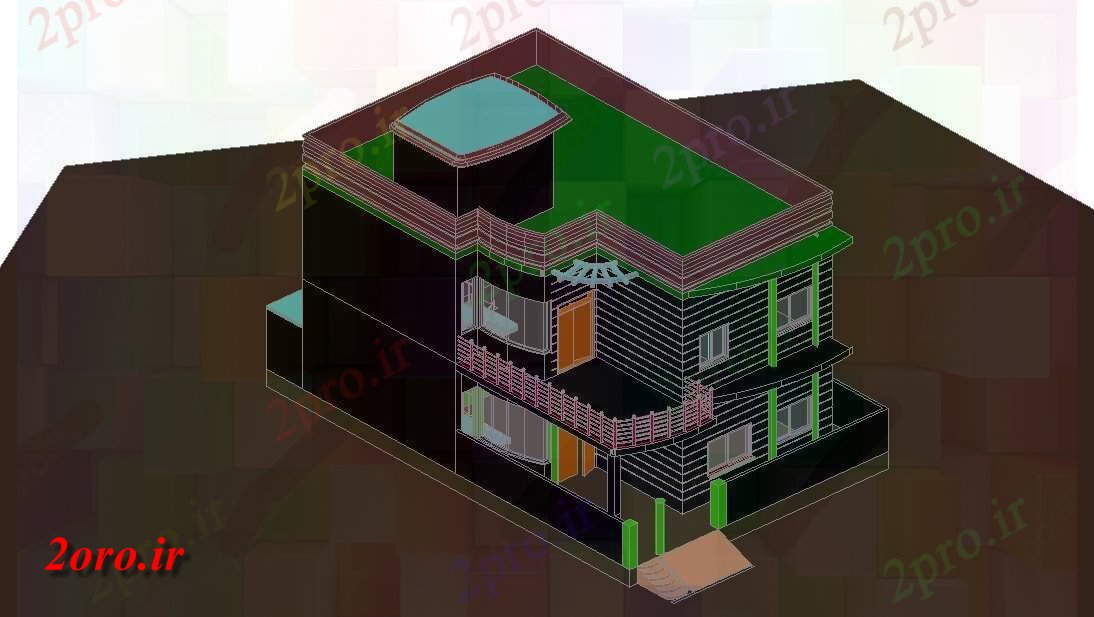 دانلود نقشه مسکونی  ، ویلایی ، آپارتمان  نظر ایزومتریک تریدی مدل خانه (کد41409)