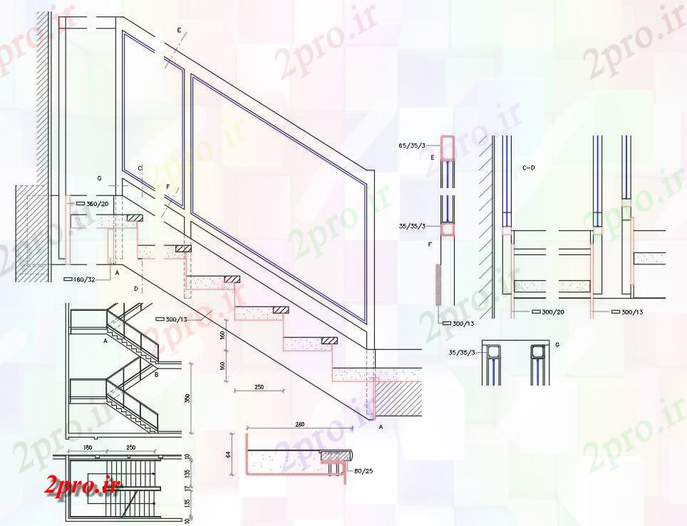 دانلود نقشه  جزئیات آسانسور و   راه پله طرحی با بخش  بلوک Dasign (کد41422)