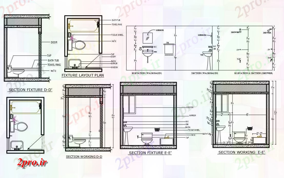 دانلود نقشه جزئیات معماری جزئیات کارشناسی ارشد توالت (کد41435)