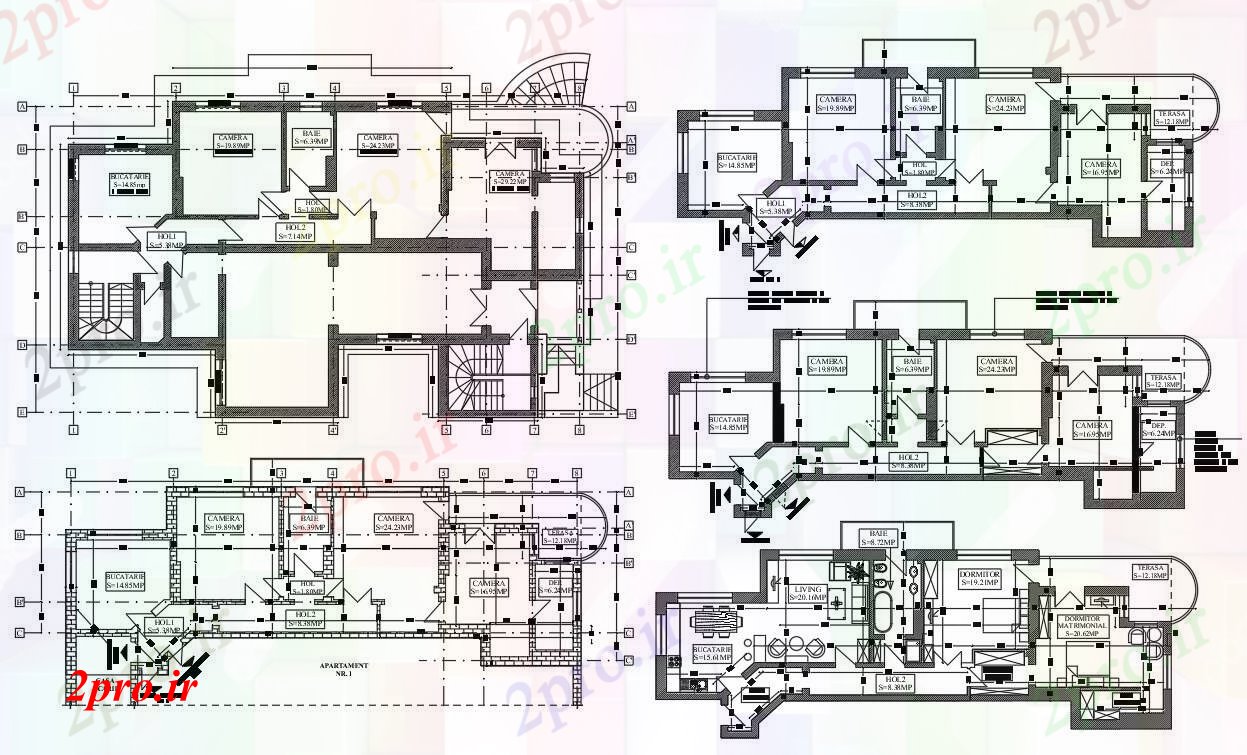 دانلود نقشه مسکونی  ، ویلایی ، آپارتمان  چیدمان تخت طرحی های مختلف (کد41491)