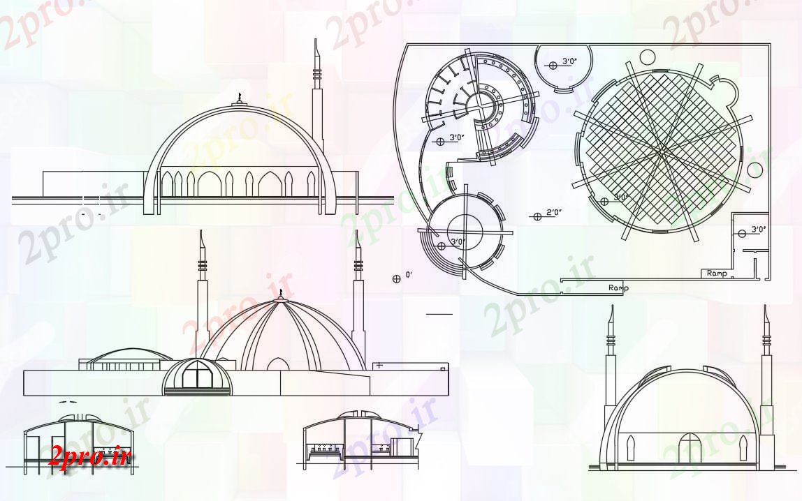 دانلود نقشه مکان های تاریخی مسجد طرحی پیشنهادی (کد41581)