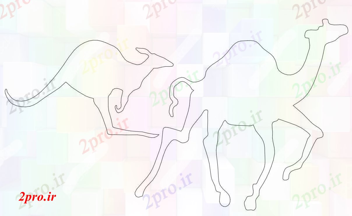 دانلود نقشه بلوک حیوانات شتر و کانگورو بلوک (کد41693)