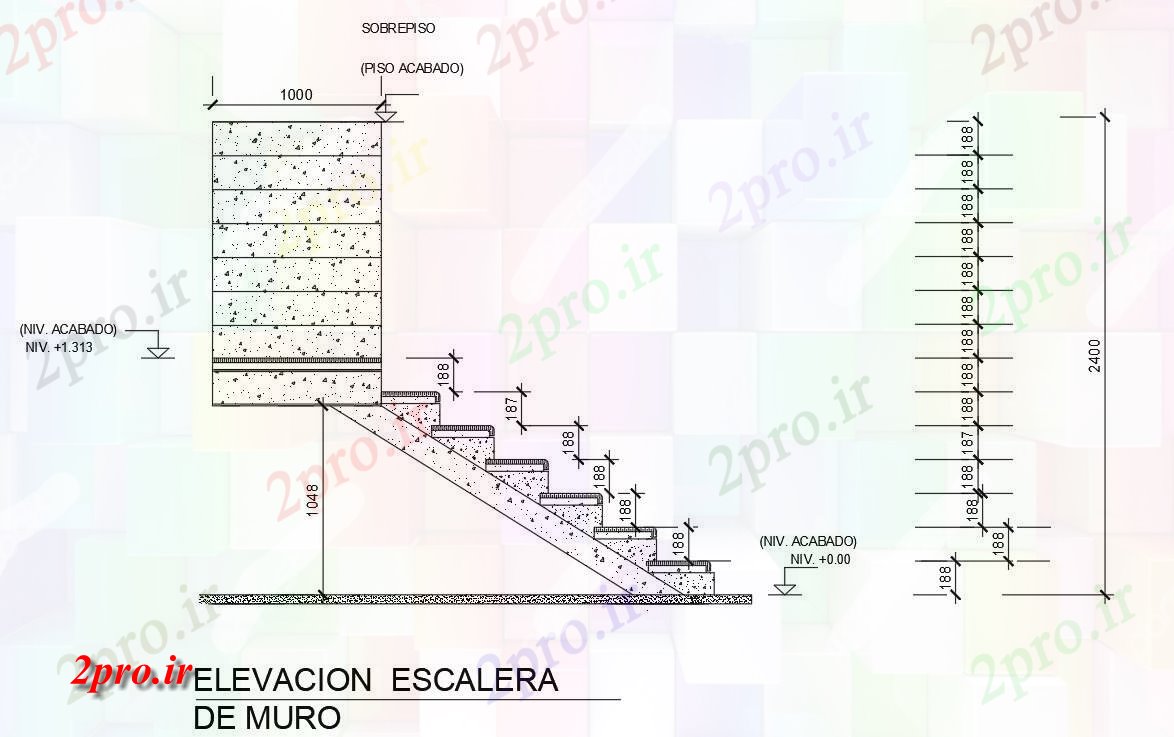 دانلود نقشه جزئیات پله و راه پله   نردبان دیوار  (کد41829)