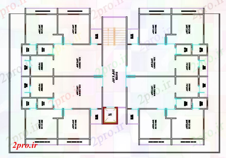 دانلود نقشه مسکونی  ، ویلایی ، آپارتمان  طرحی طبقه   آپارتمان   (کد41863)
