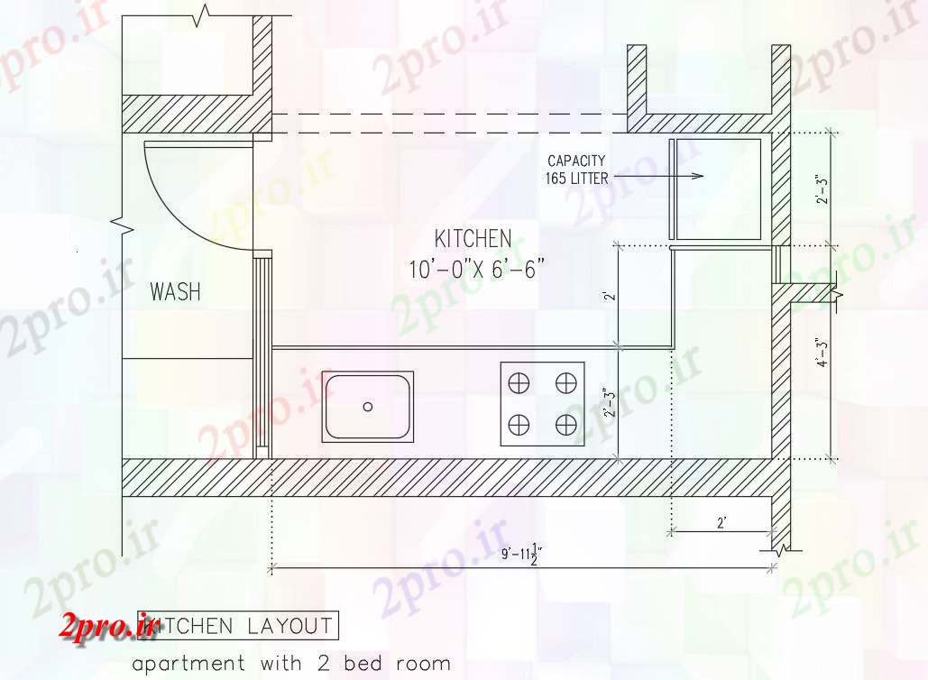 دانلود نقشه آشپزخانه آشپزخانه ساده دراز کردن جزئیات (کد41919)