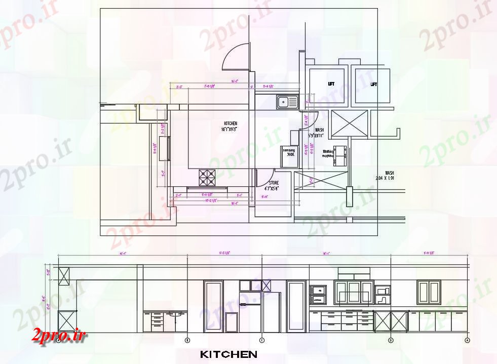 دانلود نقشه آشپزخانه آشپزخانه با جزئیات مبلمان (کد41921)