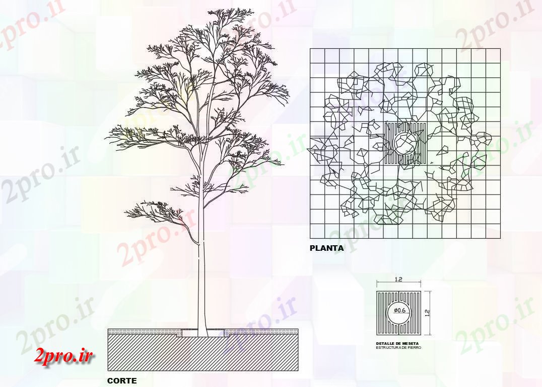 دانلود نقشه باغ درخت طرحی بلوک (کد42053)