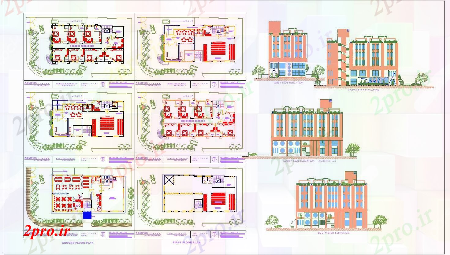 دانلود نقشه هتل - رستوران - اقامتگاه  جزئیات پروژه هتل مدرن (کد42139)