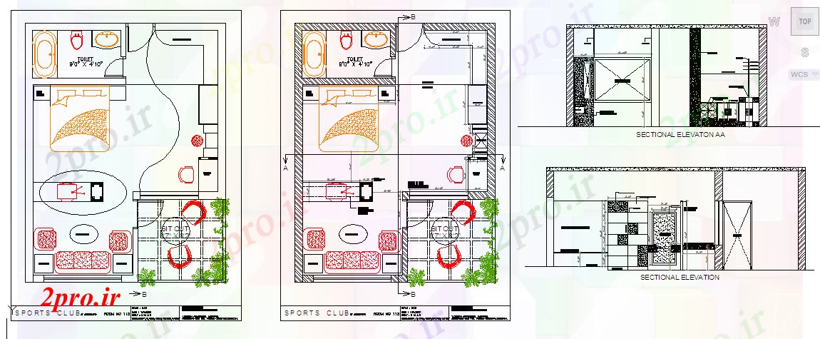 دانلود نقشه مسکونی  ، ویلایی ، آپارتمان  جزئیات 1 BHK خانه (کد42156)