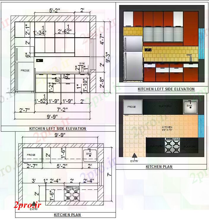 دانلود نقشه آشپزخانه طرحی آشپزخانه خان (کد42171)