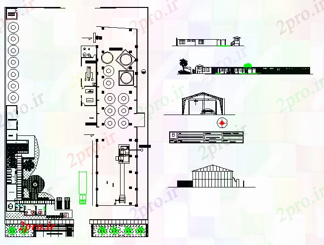 دانلود نقشه کارخانه صنعتی  ، کارگاه کارخانه آماده شد و جزئیات نمای (کد42197)