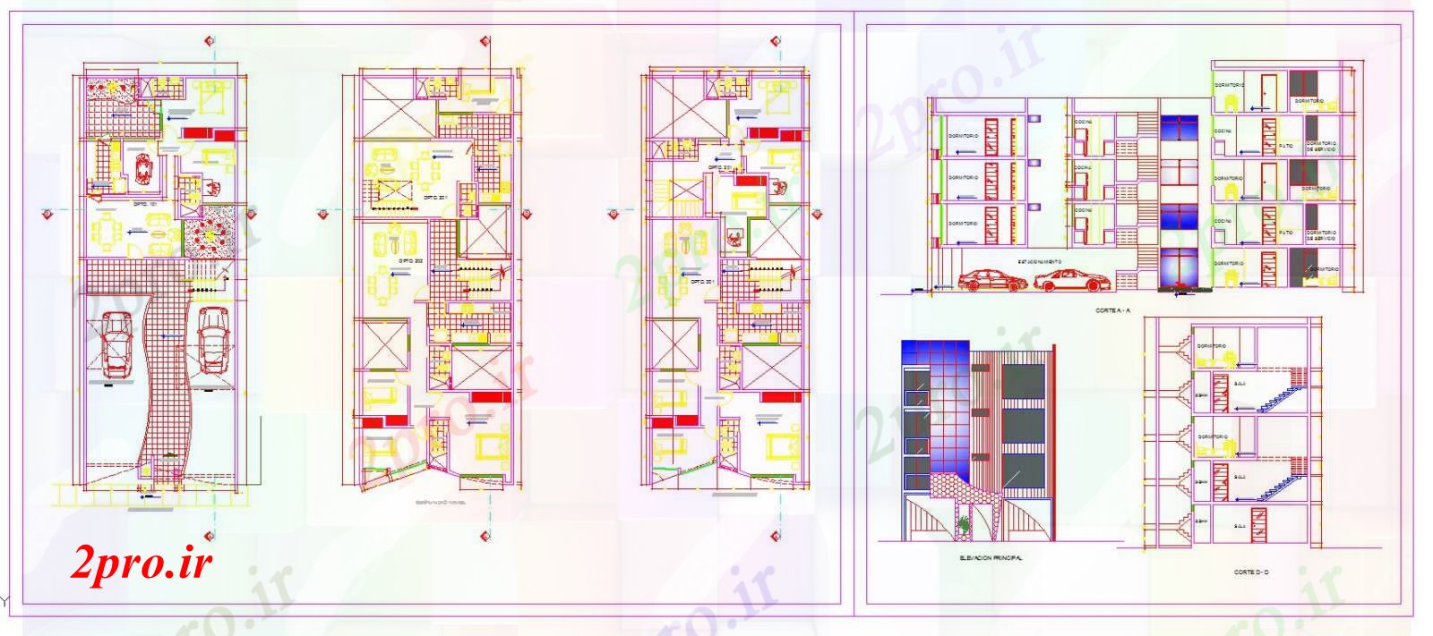 دانلود نقشه مسکونی  ، ویلایی ، آپارتمان  BHK طراحی آپارتمان   و جزئیات (کد42214)