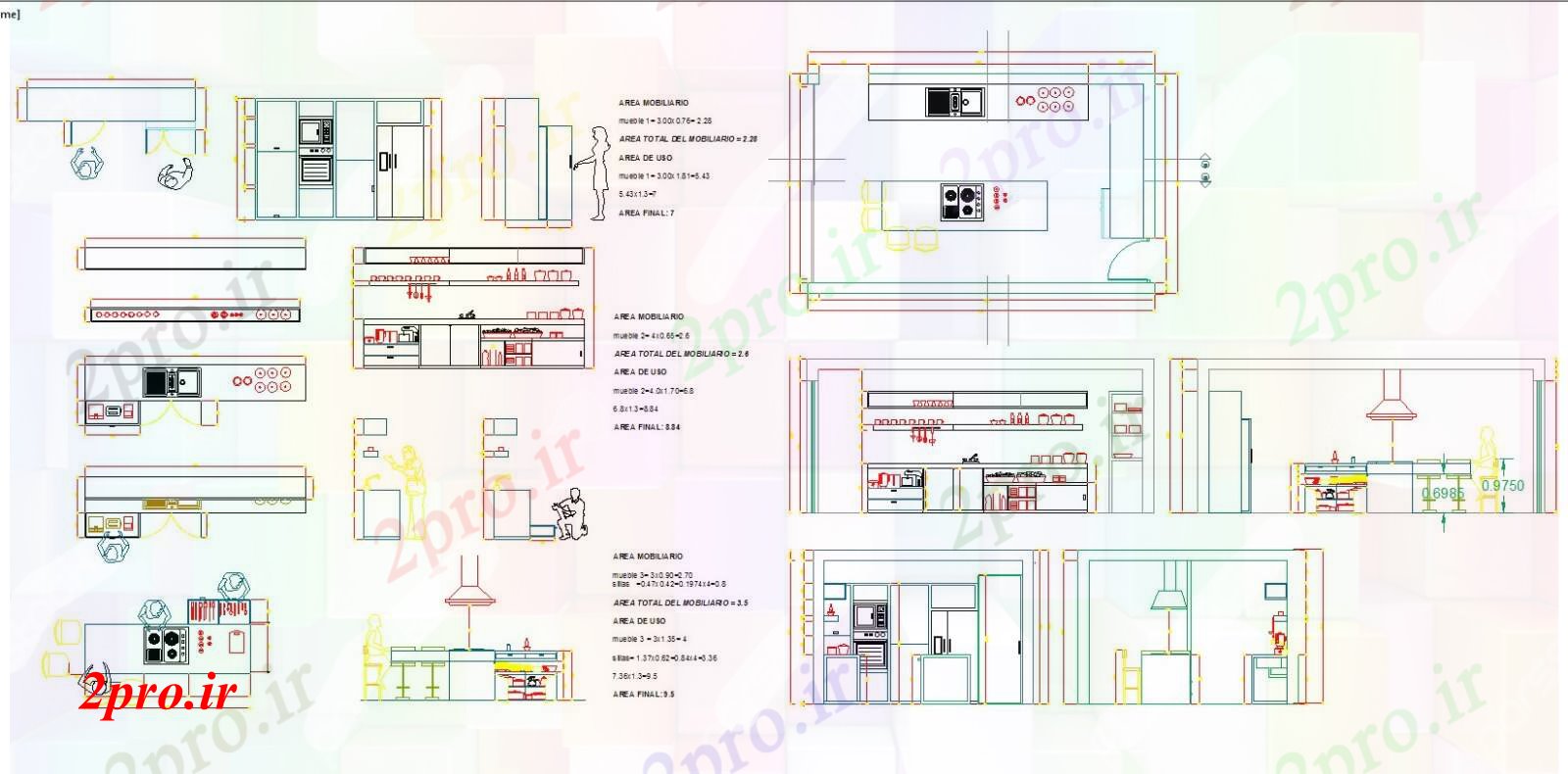 دانلود نقشه آشپزخانه طراحی آشپزخانه مدولار و جزئیات (کد42217)
