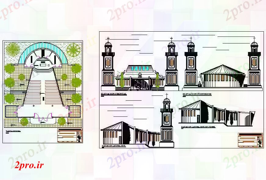 دانلود نقشه کلیسا - معبد - مکان مذهبی کلیسای طراحی معماری و جزئیات (کد42222)