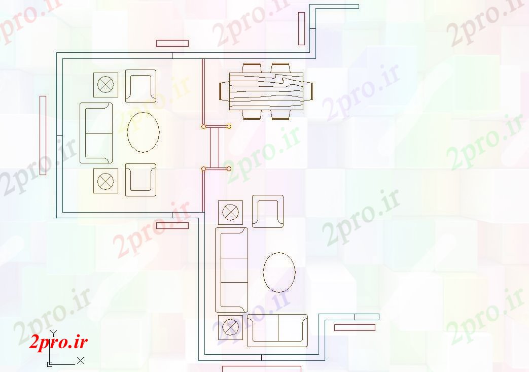 دانلود نقشه اتاق نشیمن  ، حال ، پذیرایی اتاق نشیمن-ناهار خوری منطقه داخلی برنامه ریزی فضای اتاق زندگی (کد42249)