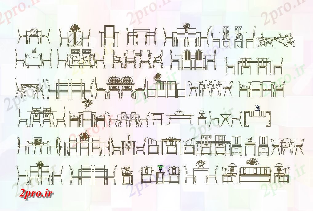 دانلود نقشه بلوک مبلمان صندلی نوع های مختلف و بلوک های  جدول (کد42271)