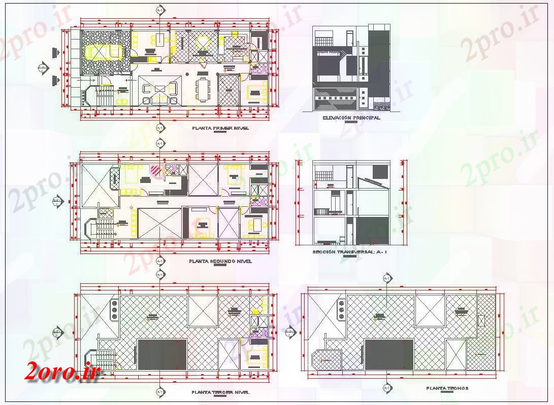 دانلود نقشه مسکونی  ، ویلایی ، آپارتمان  دو طبقه طرحی معماری خانه و جزئیات (کد42276)