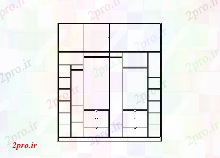دانلود نقشه کمد دیواری لباس کابینه ¬های  در جزئیات داخلی (کد42305)