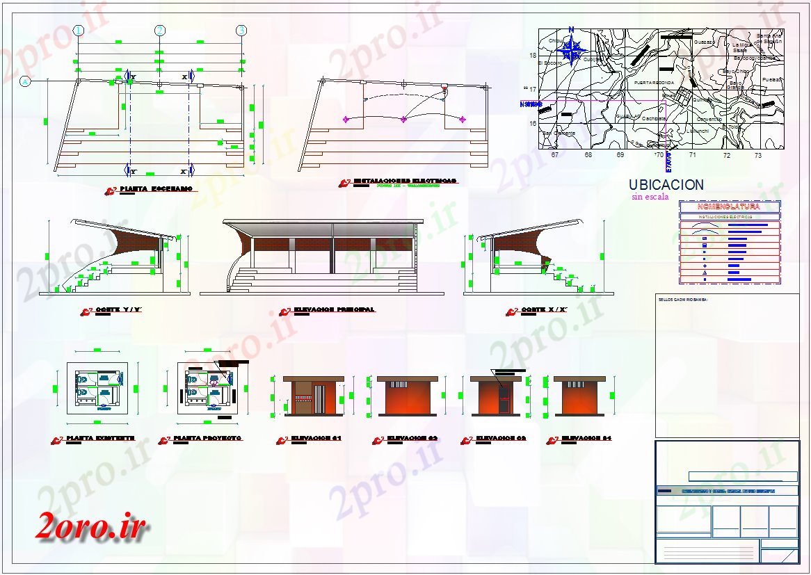 دانلود نقشه جزئیات معماری معماری مرحله و جزئیات داخلی طراحی  (کد42387)