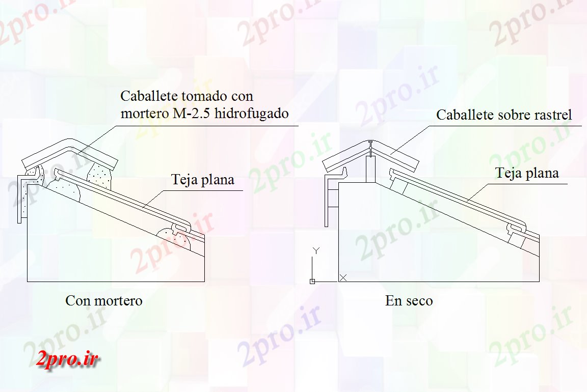 دانلود نقشه جزئیات معماری سقف ریج کاشی جزئیات  (کد42397)