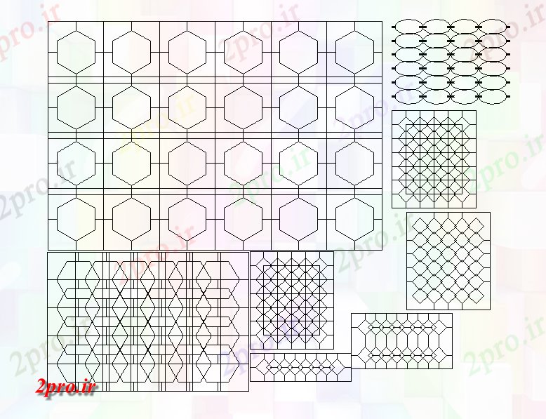 دانلود نقشه بلوک در و نرده های دیوار جلی  طراحی، الگوهای جلی  طراحی (کد42439)