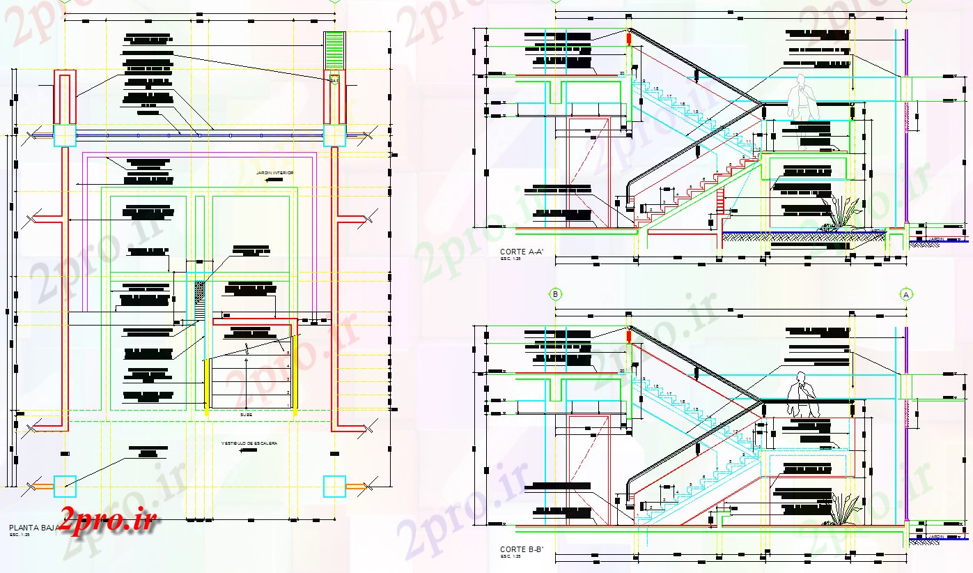 دانلود نقشه جزئیات ساختار جزئیات پله و طراحی   (کد42446)