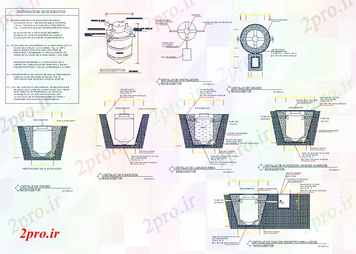 دانلود نقشه جزئیات معماری Biodigester جزئیات sectinal و طراحی در  اتوکد (کد42458)