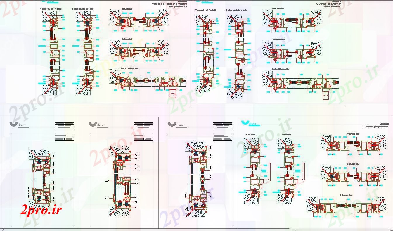 دانلود نقشه جزئیات طراحی در و پنجره  پنجره آلومینیوم   جزئیات (کد42525)