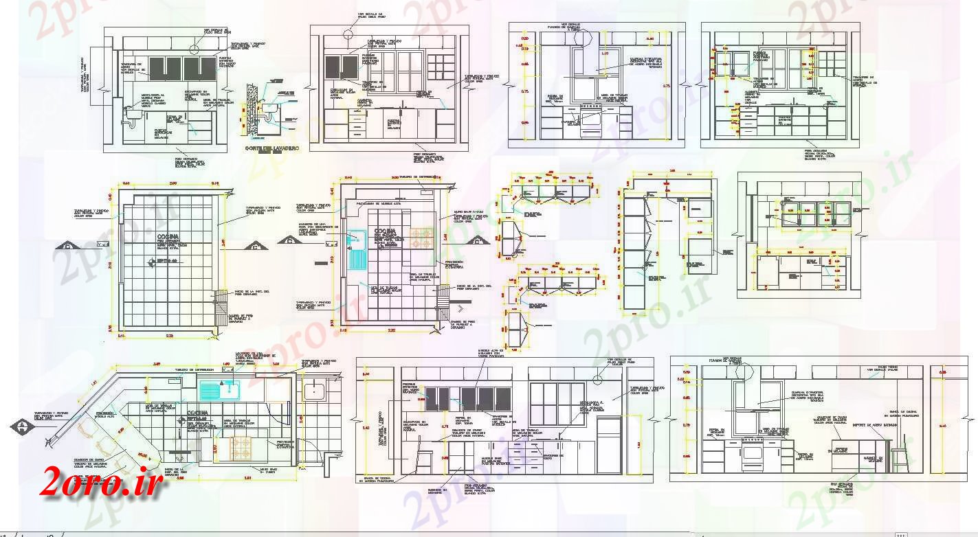 دانلود نقشه آشپزخانه فضای داخلی طراحی  جزئیات (کد42536)
