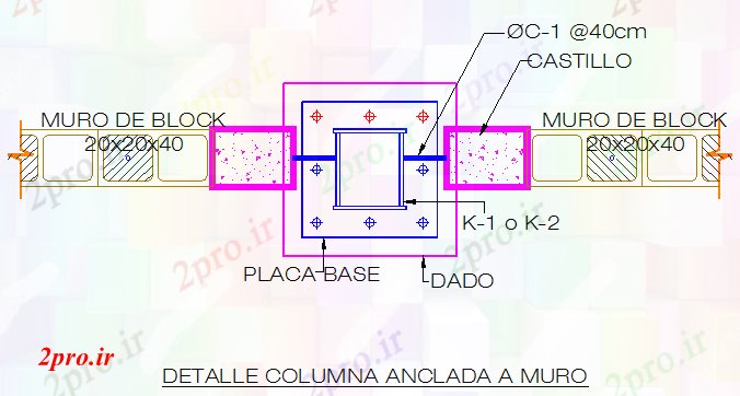 دانلود نقشه جزئیات ساخت و ساز طراحی جزئیات از ستون بلوک های بنیاد طراحی (کد42603)