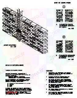 دانلود نقشه جزئیات ساخت و ساز طراحی ایزومتریک از دیوار از آجر قرمز طراحی و فولاد (کد42615)