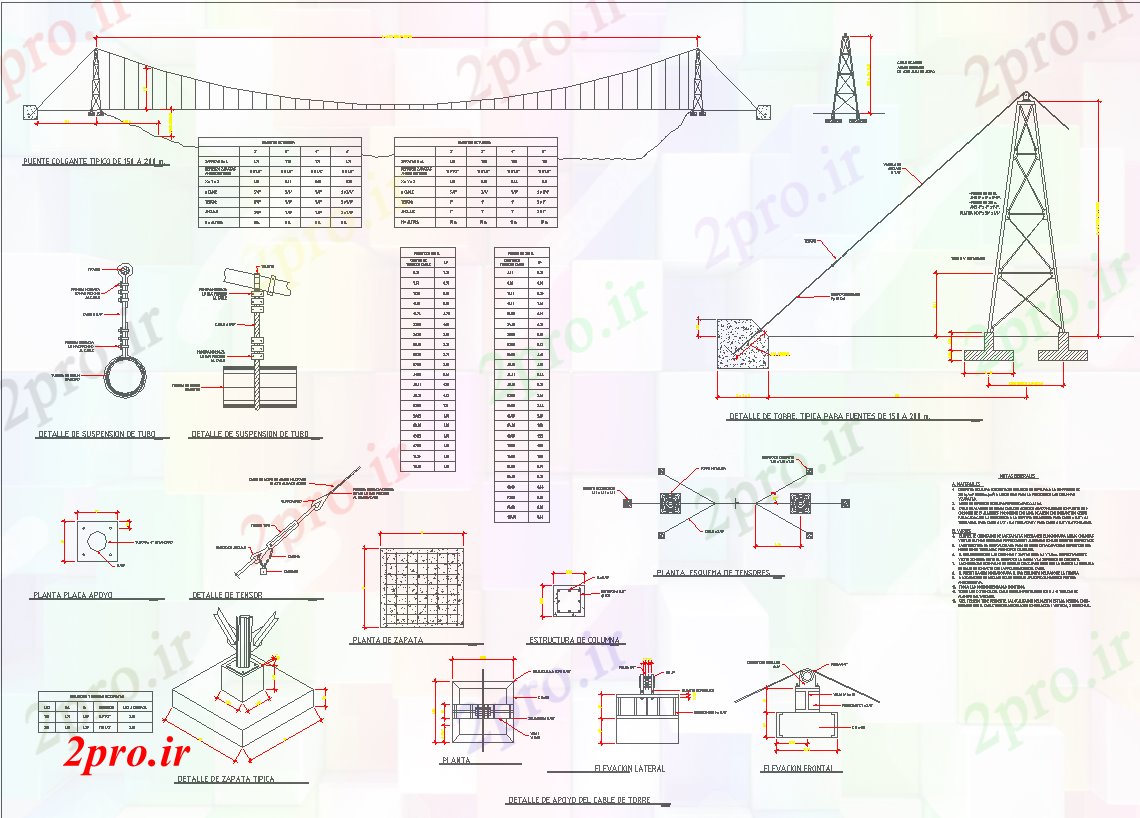 دانلود نقشه جاده و پل پل طراحی حلق آویز جزئیات لوله و جزئیات مقطعی (کد42633)