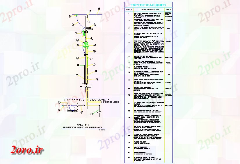 دانلود نقشه جزئیات ساخت و ساز انتقال جزئیات زیرزمینی هوایی (کد42754)