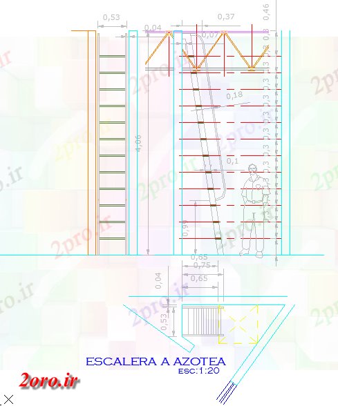 دانلود نقشه جزئیات ساخت و ساز جزئیات یک راه پله فلزی (کد42847)