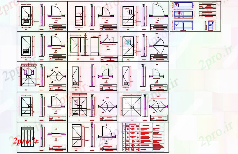 دانلود نقشه جزئیات طراحی در و پنجره  درها را برای مراکز بیمارستانی (کد42890)