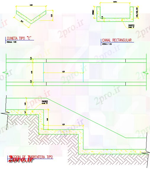 دانلود نقشه جزئیات ساخت و ساز جزئیات قطره قطره شدن و خندقها (کد42926)