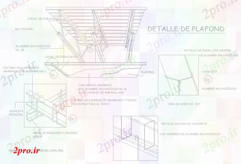 دانلود نقشه جزئیات ساخت و ساز جزئیات سقف های کاذب در ایزومتریک (کد42930)