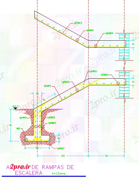 دانلود نقشه جزئیات ساخت و ساز جزئیات پایه و اساس راه پله (کد42944)