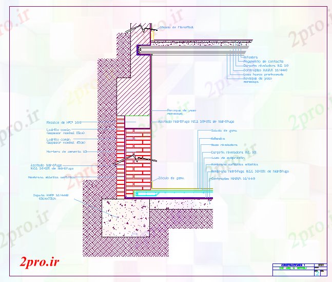 دانلود نقشه جزئیات ساخت و ساز جزئیات پایه و اساس یک دیوار زیر (کد42964)