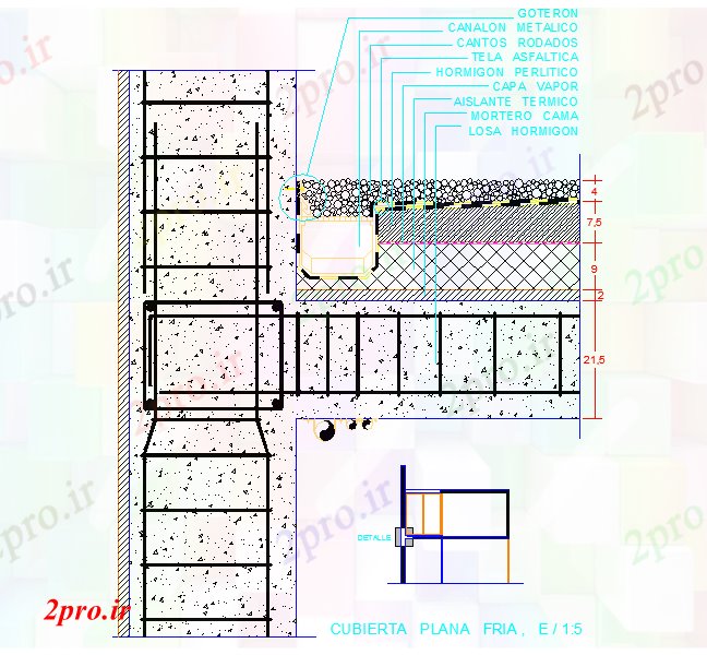 دانلود نقشه جزئیات ساخت و ساز جزئیات یک سقف مسطح (کد43007)