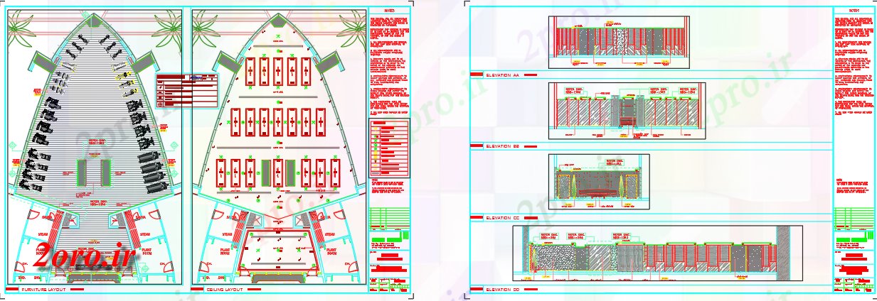 دانلود نقشه باشگاه منطقه بدنسازی و طرحی سقف (کد43032)