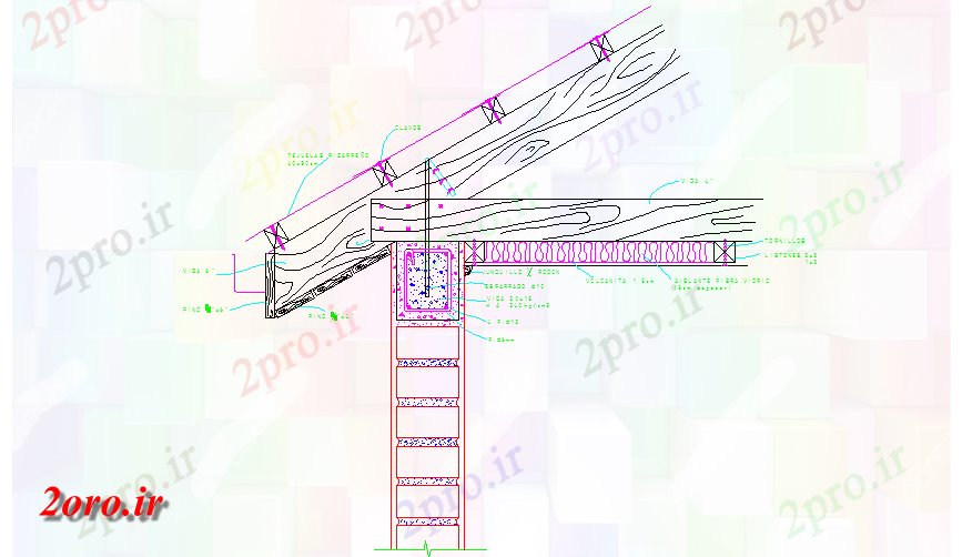 دانلود نقشه جزئیات ساخت و ساز جزئیات یک سقف چوبی (کد43056)