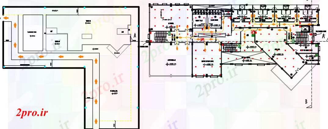 دانلود نقشه ساختمان اداری - تجاری - صنعتی طرحی آتش سوزی ساختمان خدمات (کد43299)