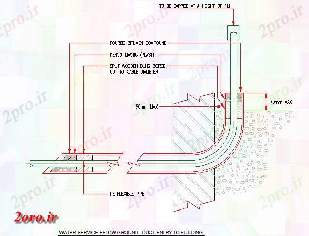 دانلود نقشه پلان مقطعی لوله های آب تامین قبل از اتصال (کد43335)