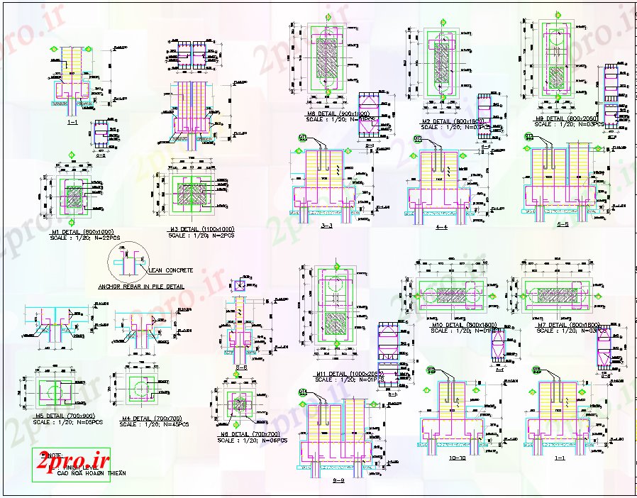 دانلود نقشه جزئیات پایه طرحی ساخت و ساز ساختمان (کد43370)