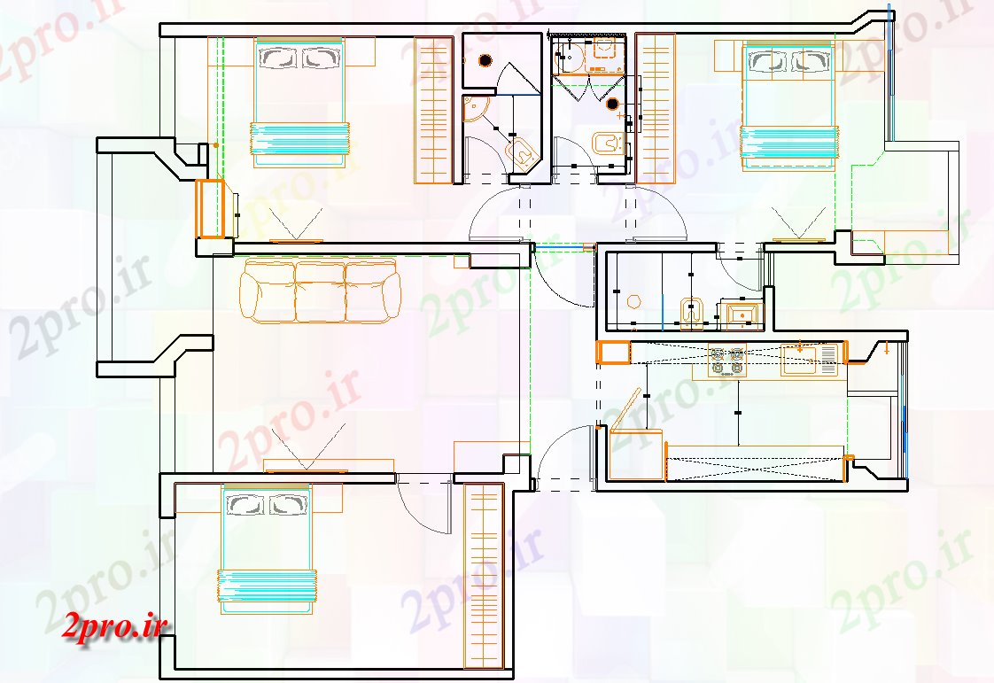 دانلود نقشه مسکونی  ، ویلایی ، آپارتمان  چیدمان خانه طرحی جزئیات (کد43436)