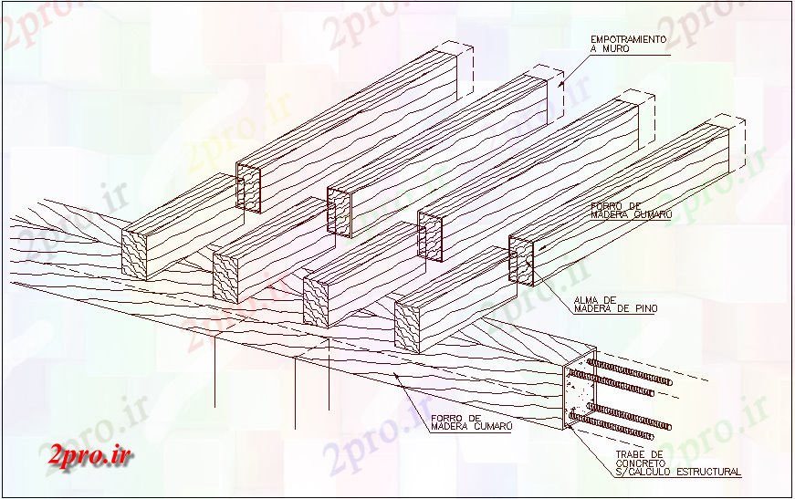 دانلود نقشه بلوک مبلمان اسکلت چوبی نمای ایزومتریک با پرتو (کد43488)